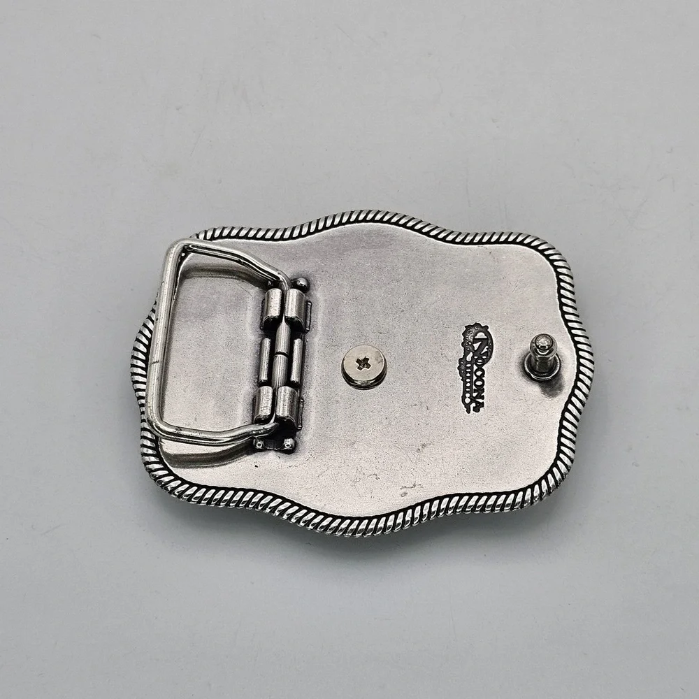 Nocona Western‎ Belt Buckle Bull Rider Rope Edge Rectangular Silver Tone Stars